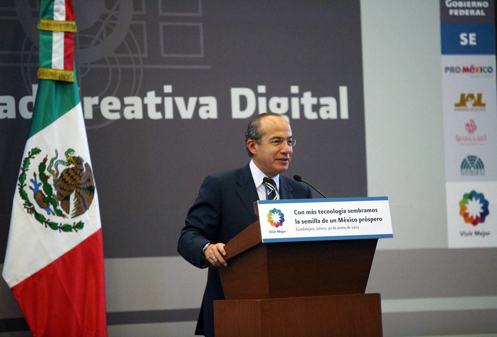 El Presidente Felipe Calderón Hinojosa durante la presentación de Guadalajara Ciudad Creativa Digital en 2012